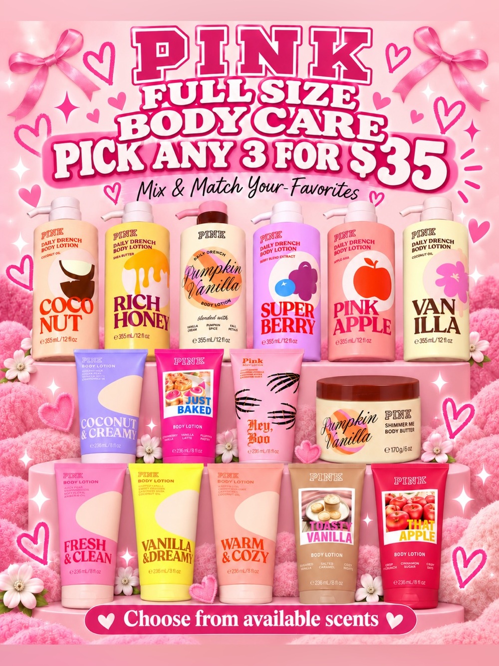 PINK Victoria's Secret Assorted Pink and Pastel Body Lotions & Butters